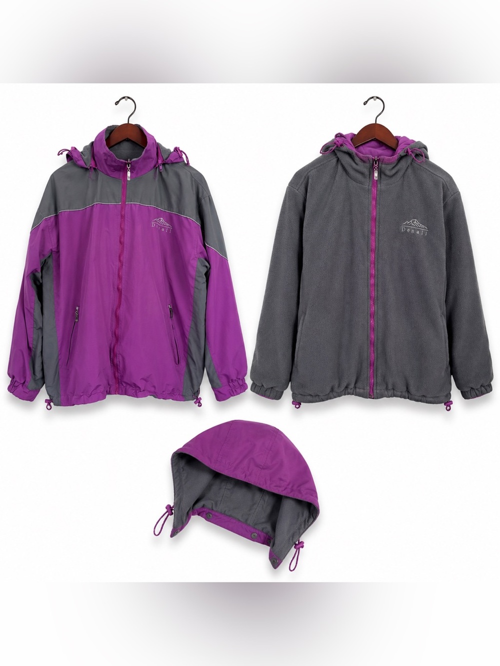 Denali Reversible Rain Jacket Fleece Purple Gray Hooded Women’s XL
